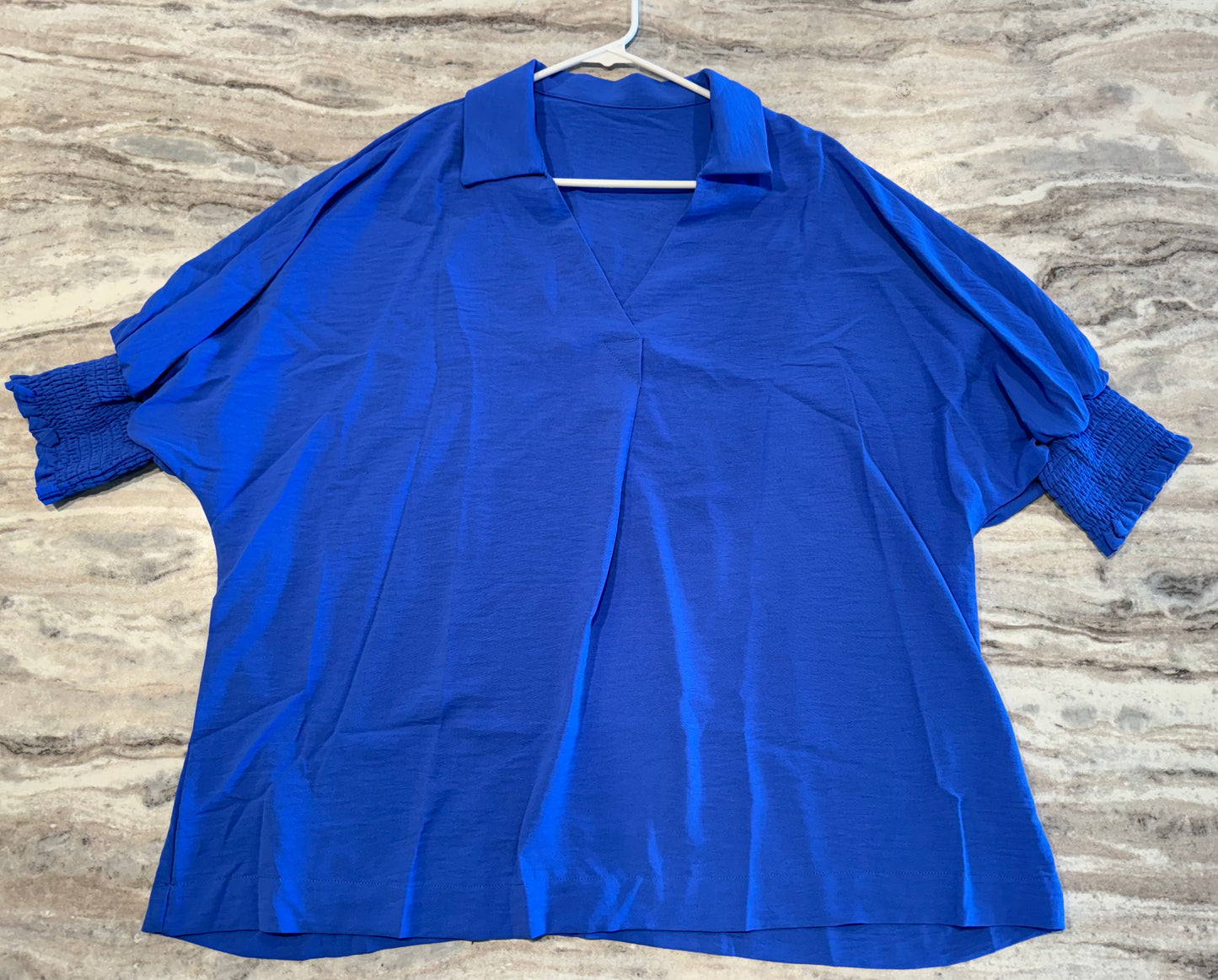 Blue Collared Smocked Sleeve Top